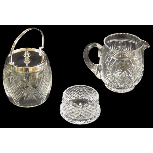 161 - A Crystal Biscuit Barrel, Jug and Small Bowl