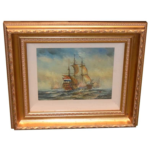 260 - An Early Oil Painting 'Battle Ships'  Monogrammed J.W.