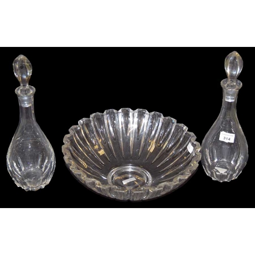 314 - A Large Circular Villeroy & Booch Crystal Bowl and A Pair of Decanters