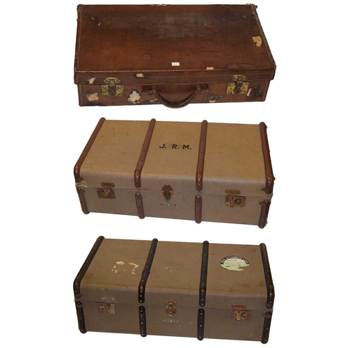 33 - Two Nice Old Trunks and A Leather Suitcase