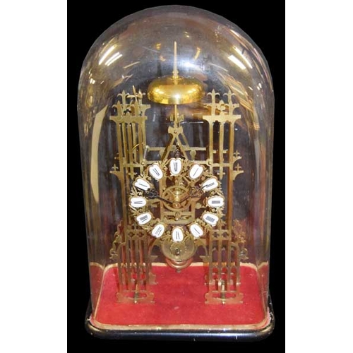 330 - A Large Brass Skeleton Clock Under Dome