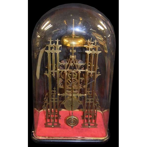 330 - A Large Brass Skeleton Clock Under Dome