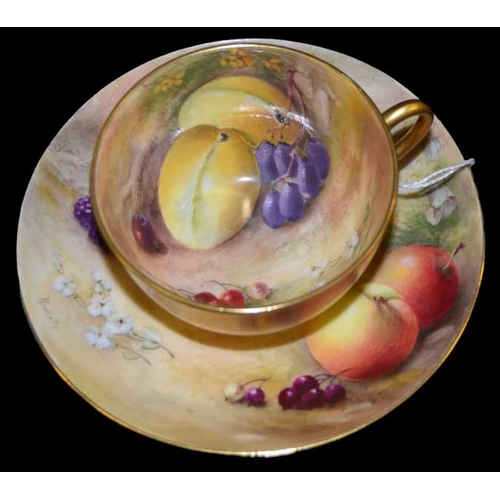 465 - A Royal Worcester Teacup and Saucer 'Fallen Fruit' Signed W. Ricketts 1916