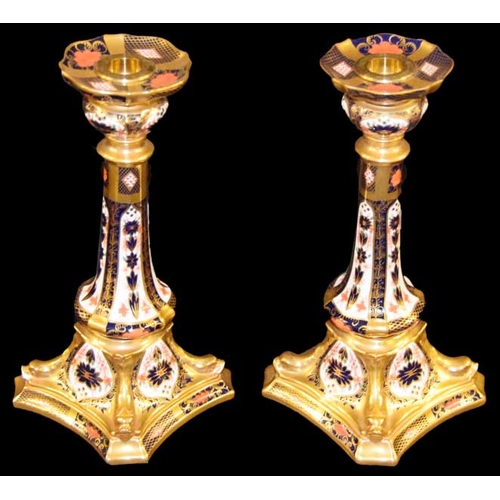 470 - A Very Nice Pair of Tall Royal Crown Derby Candlesticks