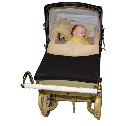 61 - A Superb Antique Child's Silvercross Pram and Doll