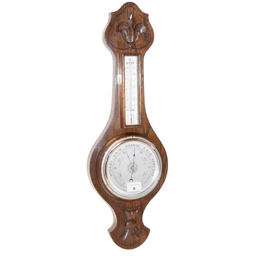 8 - An Oak Cased Aneroid Barometer