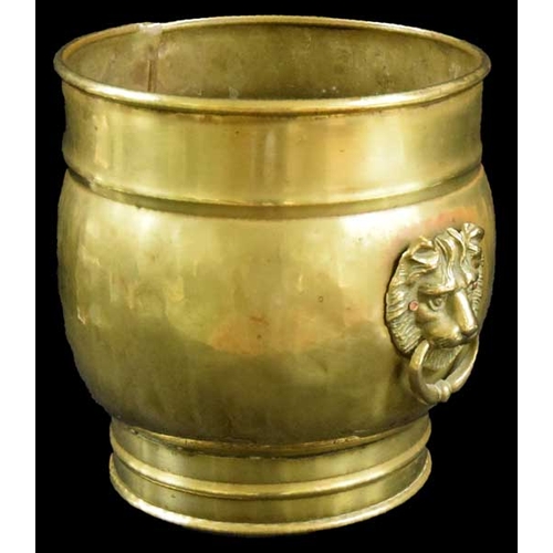 93 - A Good Brass Planter, Lion Mask Handles