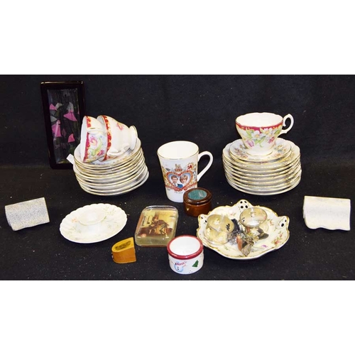 26 - A Boxed Lot of Cups, Plates etc and a Nice Glass Plaque