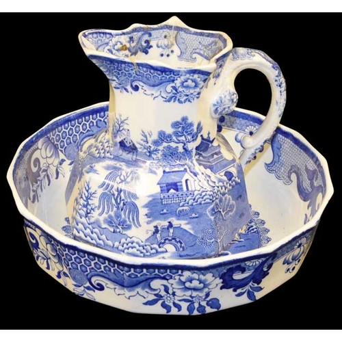 71 - A Blue and White Bowl and Jug Set