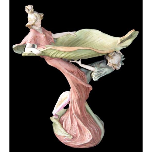 35 - A Large Art Nouveau Royal Dux Figurual Comport