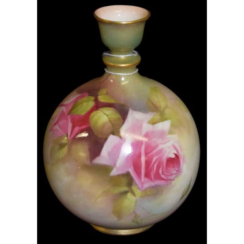 85 - A Superb Royal Worcester Hand Painted Vase, with Roses, Signed W Jarman