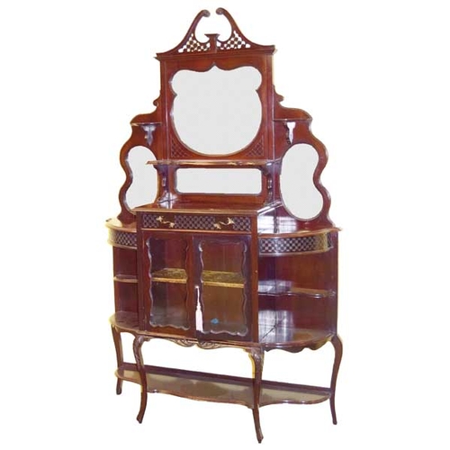 110 - A Nice Sized Mirror Backed Mahogany Shaped Front Display Cabinet