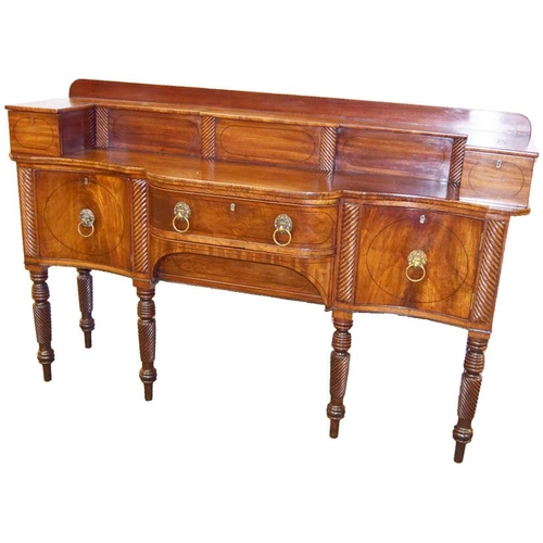 142 - A Very Nice Sized Shaped Front Mahogany Sideboard, Lion Mask Handles