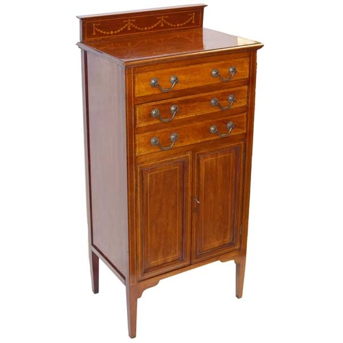 195a - An Edwardian Inlaid Mahogany Music Cabinet, Cupboards Below