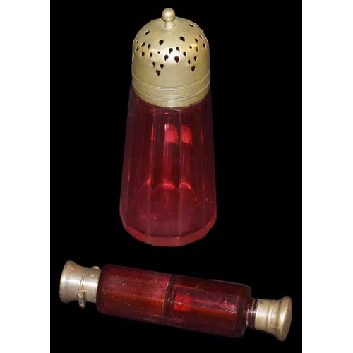 359 - A Ruby Double Ended Scent Bottle and A Ruby Sugar Caster