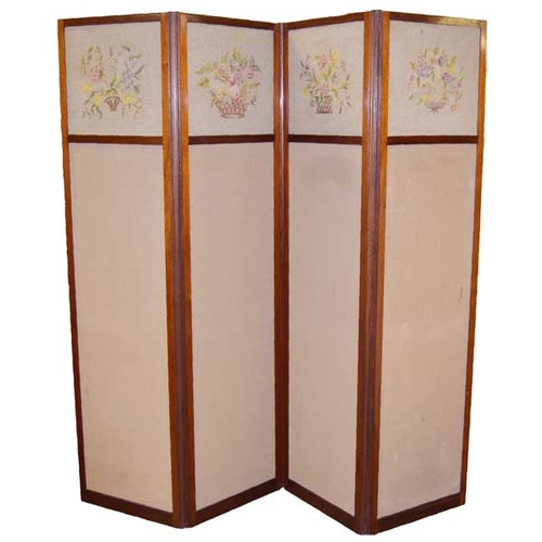 92 - A Mahogany Framed Four Panel Embroidered Screen