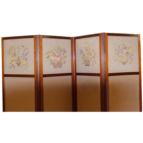 92 - A Mahogany Framed Four Panel Embroidered Screen