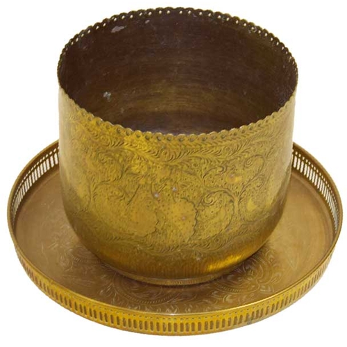 274 - An Old Brass Overpot and Gallery Tray