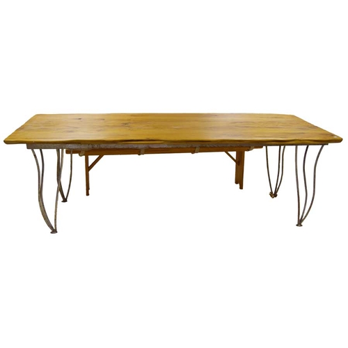 360 - A Very Good Large Pine Topped Kitchen Table and Two Benches with Upholstered Cushions