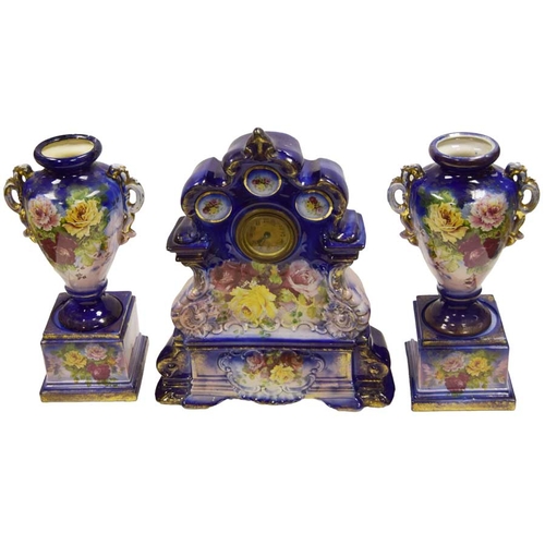 365 - A Very Nice Three Piece Porcelain Clock Set