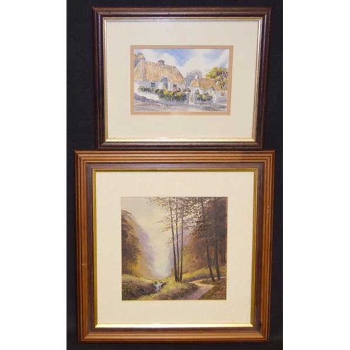 377 - An Oil Painting 'Forest Walk' and a Print 'Irish Cottages' - M Goode