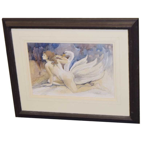 404 - A Watercolour 'Lady with Swan' - Martin Hasson