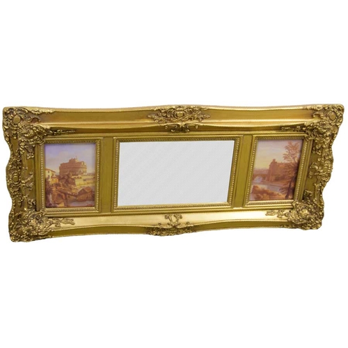 488 - A Nice Gilt Framed Wall Mirror with Two Porcelain Panels