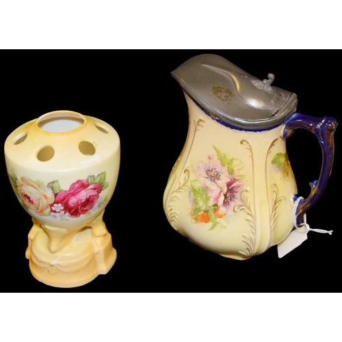 497 - A Nice Hand Painted Jug and Flower Holder