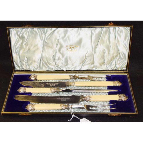 502 - A Very Nice Casaed Five Piece Bone Handled Carving Set