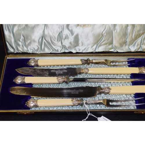 502 - A Very Nice Casaed Five Piece Bone Handled Carving Set