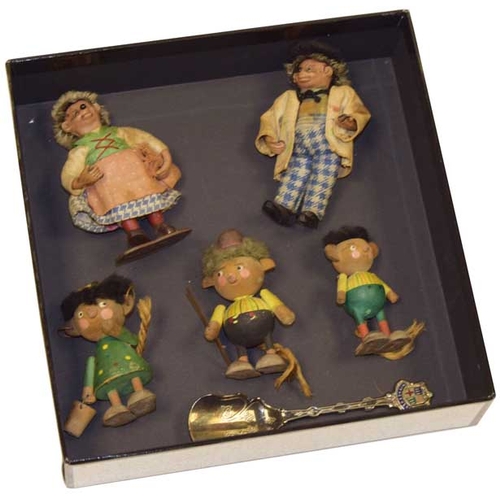 514 - An Unusual Collection of Wooden and Plastic Figurines and a Silver Plated Collectors Spoon