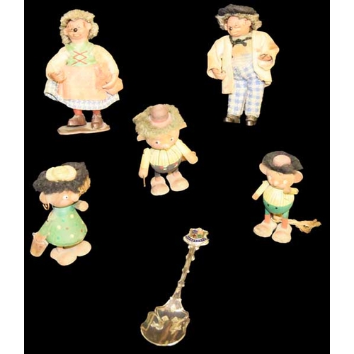 514 - An Unusual Collection of Wooden and Plastic Figurines and a Silver Plated Collectors Spoon