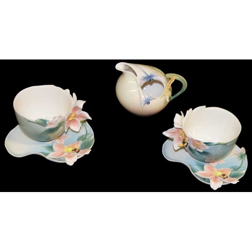 Two Franz Porcelain Cups and Saucers and A Small Franz Porcelain Jug