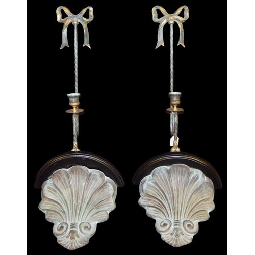 A Pair of Metal and Wooden Wall Brackets and A Similar Pair of Candle