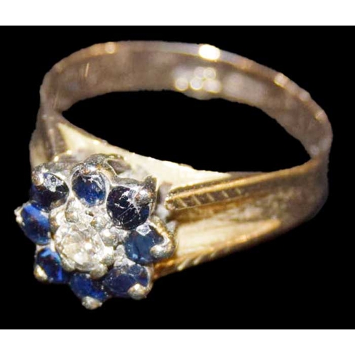 509 - A Very Good 9ct Gold Sapphire and Diamond Cluster Ring