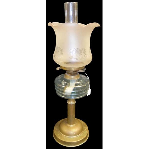 169 - A Brass Pillar Oil Lamp and Shade