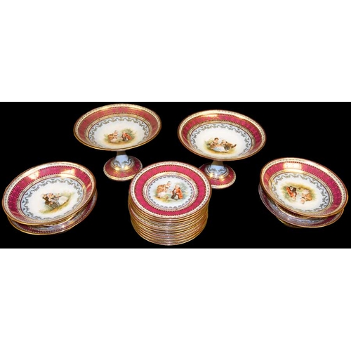 265 - A Very Nice 16 Piece Decorated Porcelain Dessert Set including Four Comports