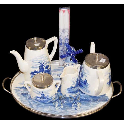 170 - A Very Nice Five Piece Porcelain Silver Plated 'Windmill' Tea Service and Other Pieces