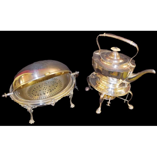 181 - A Very Nice Silver Plated Spirit Kettle on Stand and a Dome Lidded Serving Dish