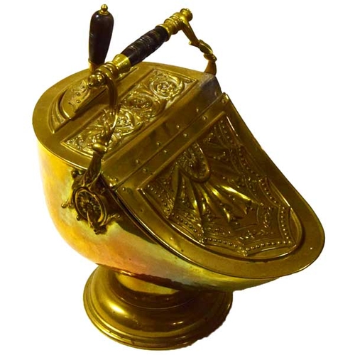 189 - A Very Good Embossed Brass Coal Scuttle