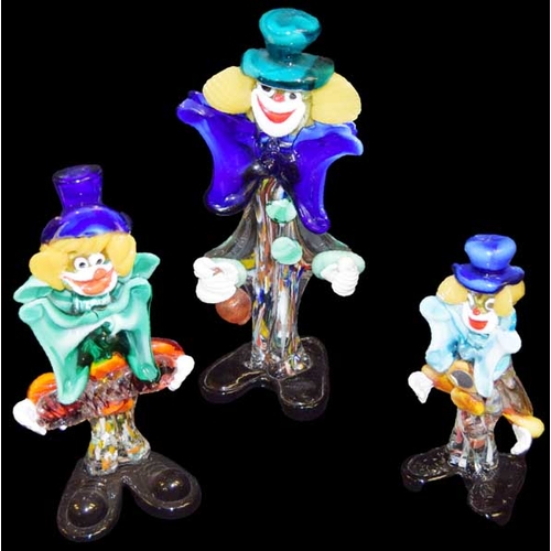 191 - An Interesting Set of Three Coloured Glass Murano Clowns