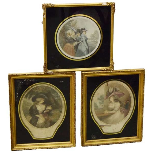 212 - Three Early Coloured Gilt Framed Prints