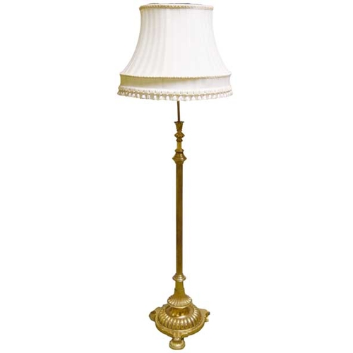 23 - A Very Heavy Brass Based Standard Lamp and Shade