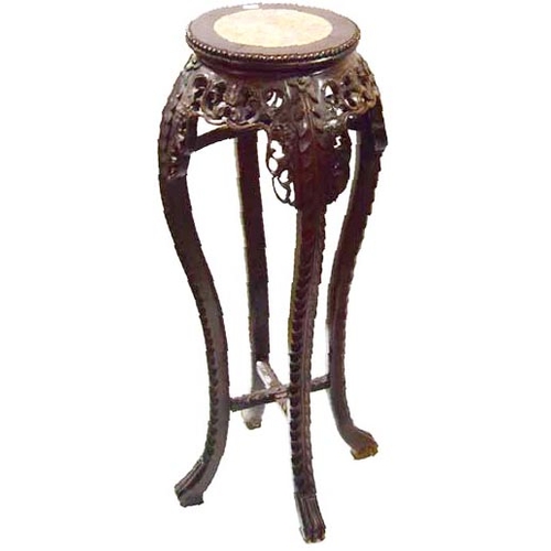 234 - A Hardwood and Carved Tall Plantstand, Marble Inset