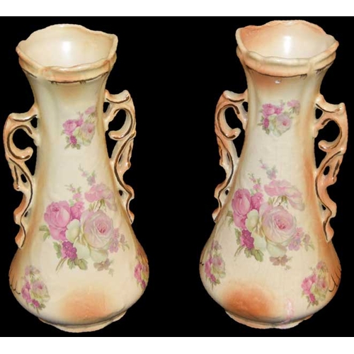 259 - A Very Nice Pair of Two Handled Decorated Vases