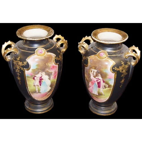 314 - A Very Nice Pair of Hand Painted and Decorated Two Handled Vases