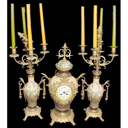 35 - A Very Nice Three Piece Gilted Metal Clock Set