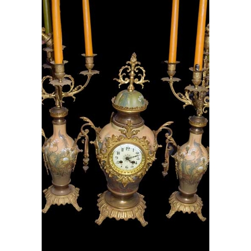 35 - A Very Nice Three Piece Gilted Metal Clock Set