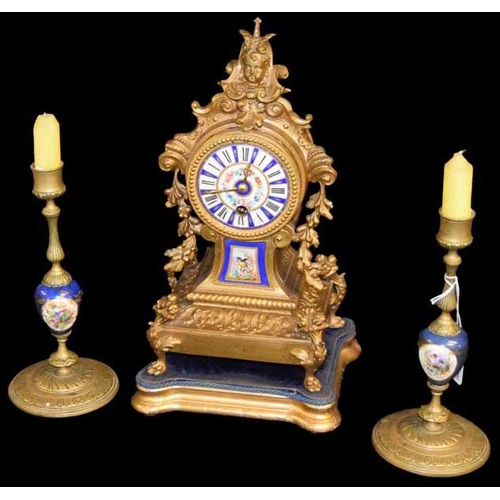 360 - A Nice Three Piece Gilted Metal Clock Set