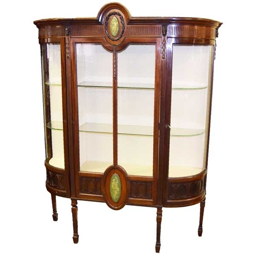 415 - A Very Nice Victorian Shaped Front  Display Cabinet with Painted Panels